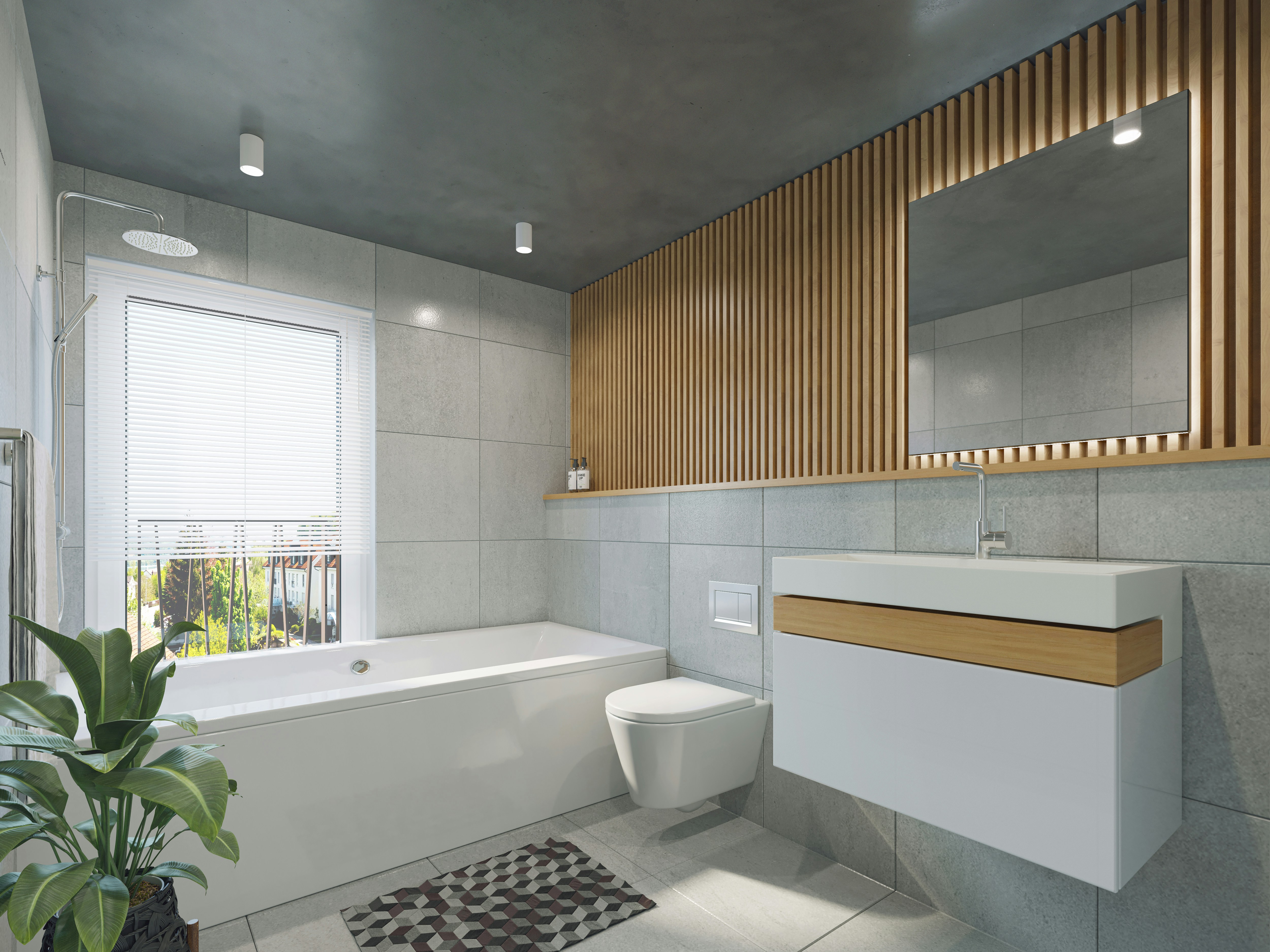 Stone tile & wood accent