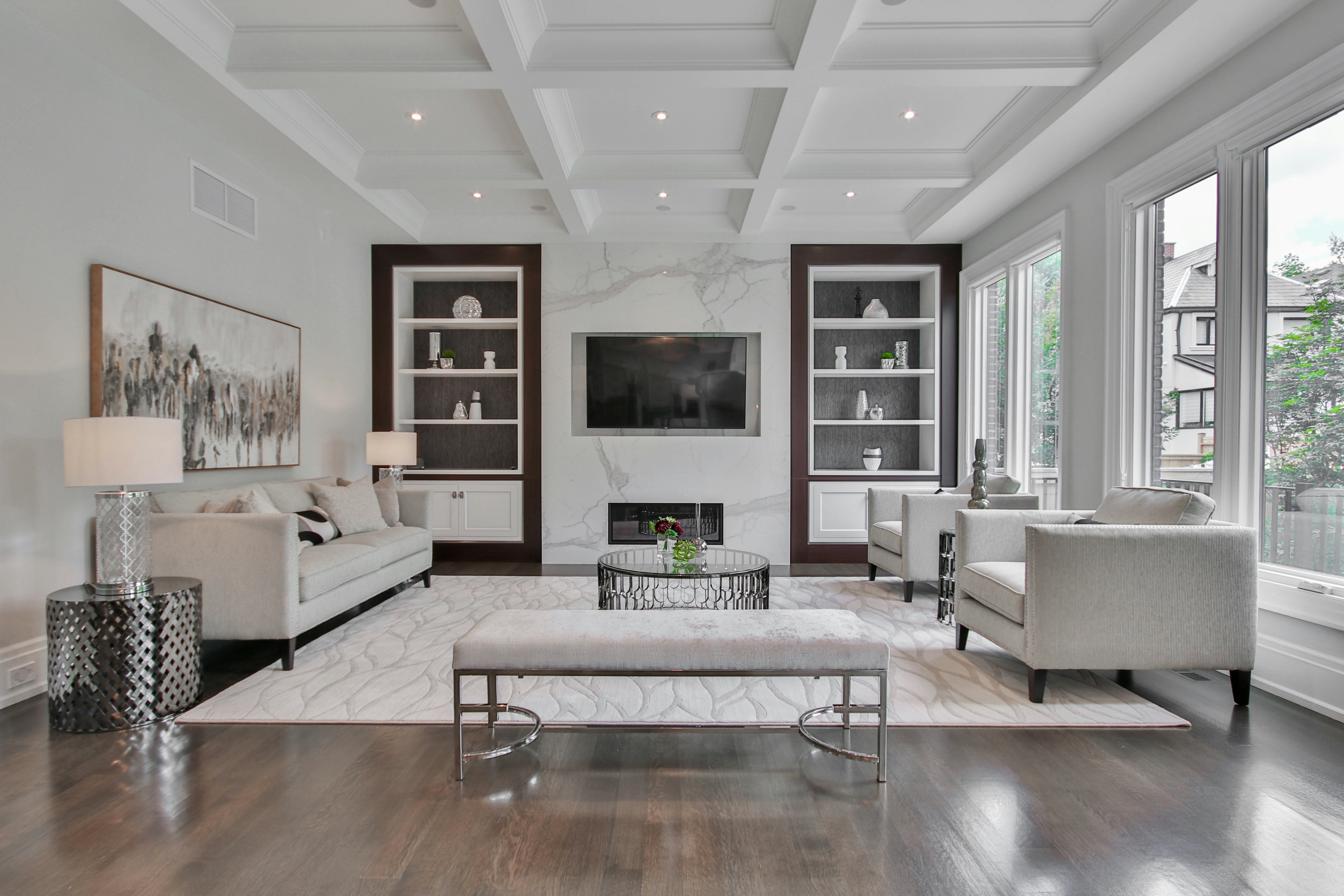 Marble fireplace feature